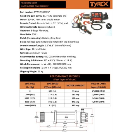 Treuil 4x4 Tyrex 4,5 tonnes 12V