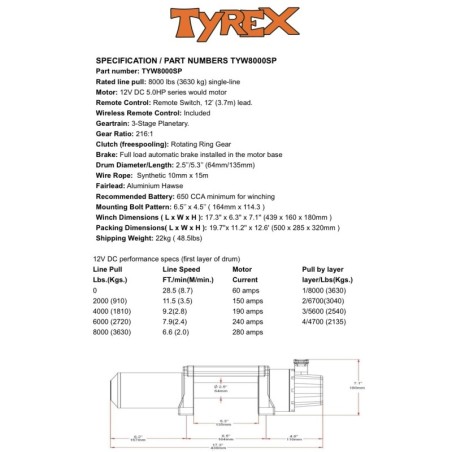 Treuil 4x4 Tyrex 3,6 tonnes 12V Compact