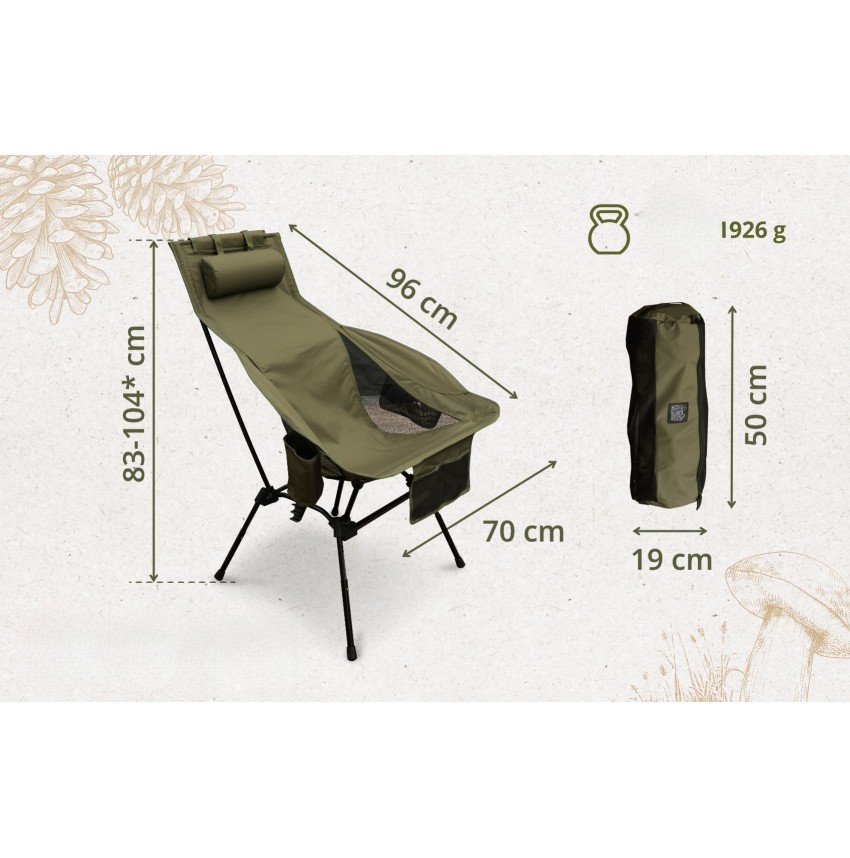 Chaise de camping confort plus kaki